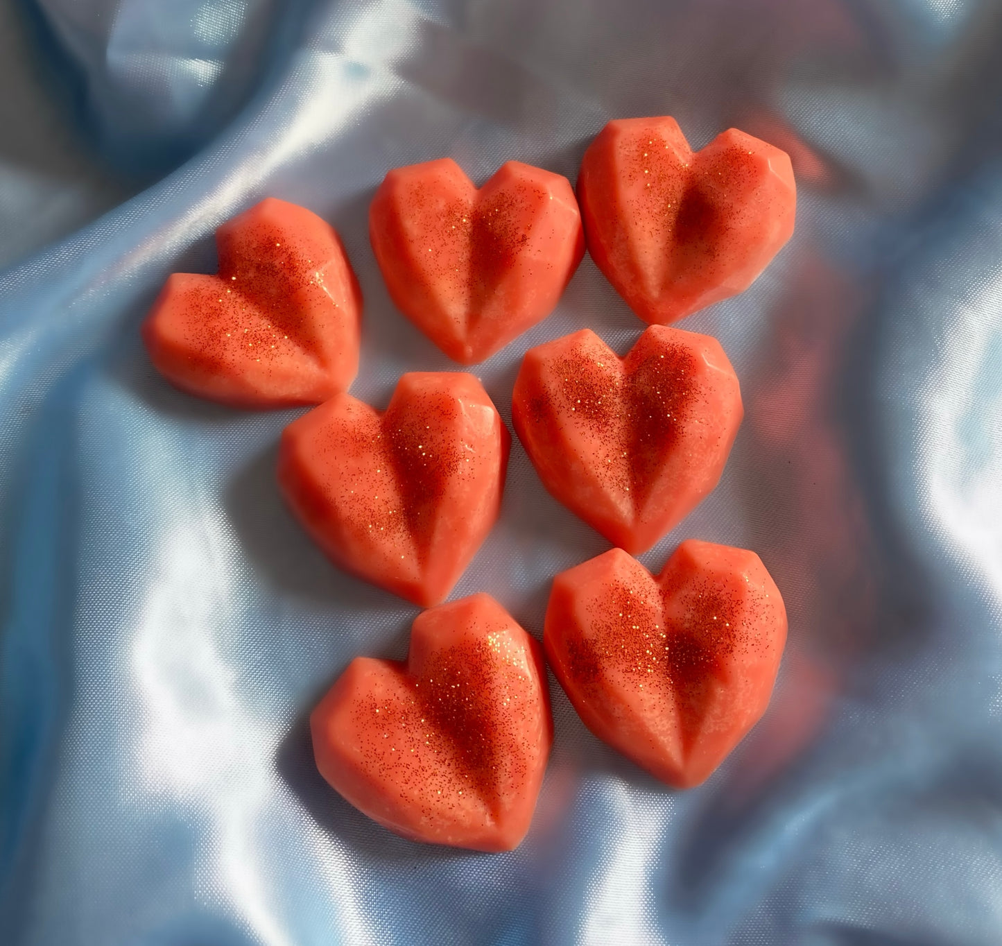 Wax melts πορτοκαλί καρδιές με glitter σε διάφορα αρώματα για να διαλέξεις