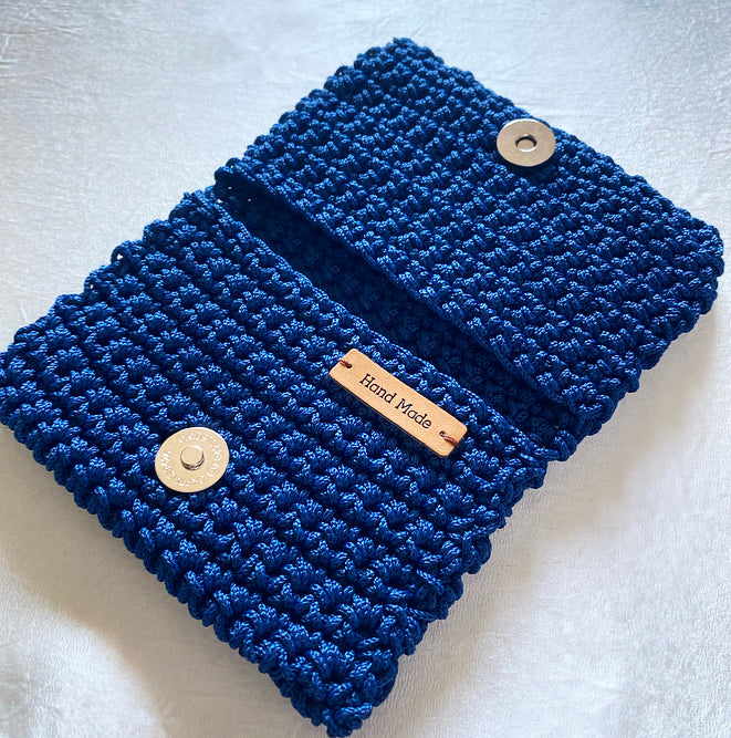 Πλεκτό μπλε πορτοφόλι με 2 θήκες