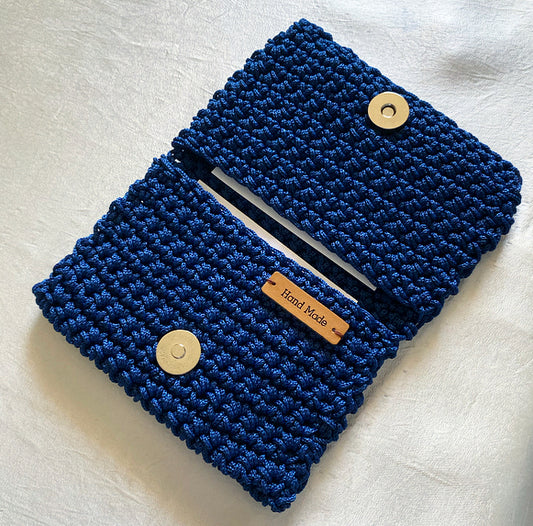 Πλεκτό μπλε πορτοφόλι με 2 θήκες